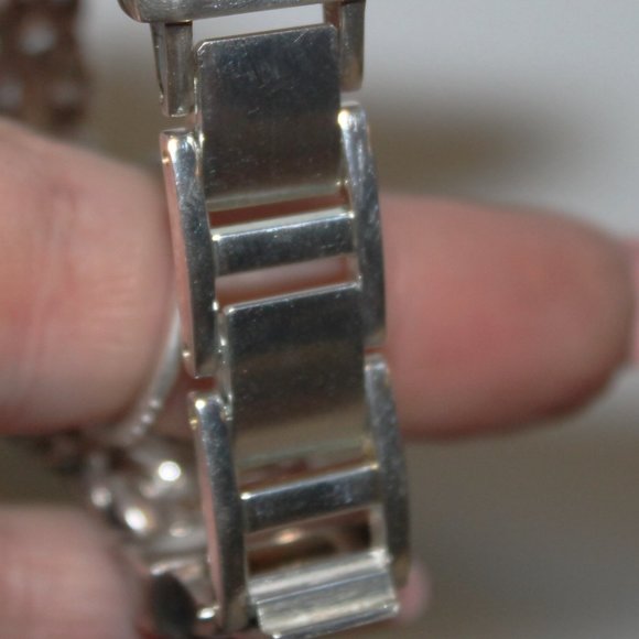 New 950 Fine Sterling Rainbow Silver MOP Face Tank Bracelet Watch 61 Grams!